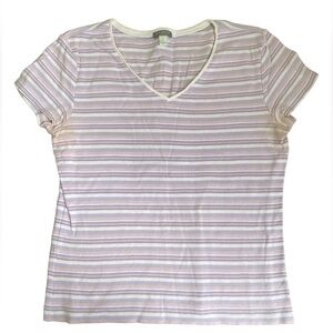 Ann Taylor Factory tee shirt white purple stripes cotton short sleeves Size S